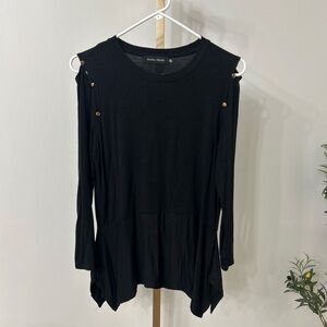 Ivanka Trump Black Long Sleeve Top with Button Details